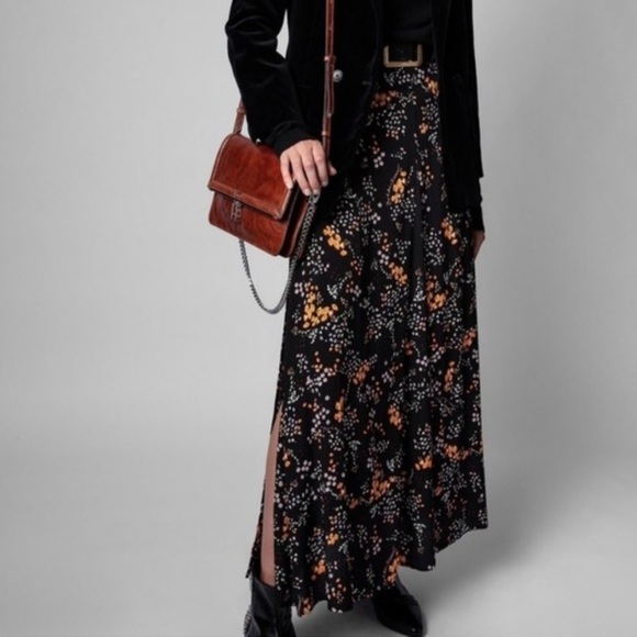 Zadig & Voltaire Dresses & Skirts - Zadig & Voltaire Judith Spark Flowers Ditsy Floral Logo Midi Skirt Slit Black XS